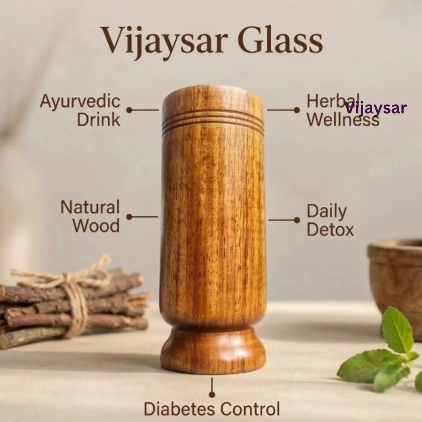 Vijaysar herbal wood tumbler (4 Inch)